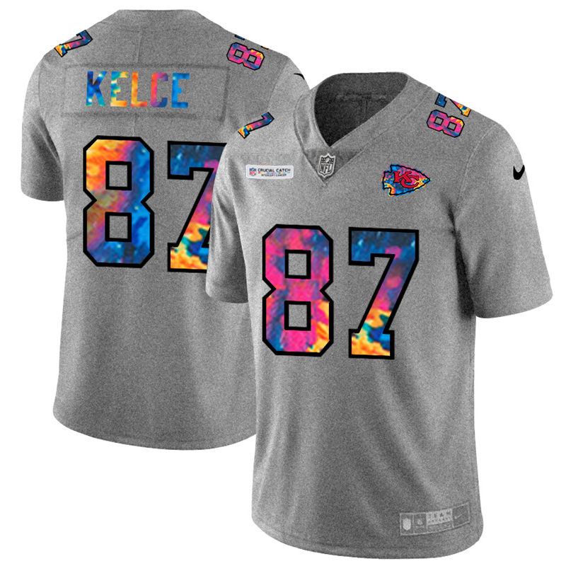 NFL Kansas City Chiefs #87 Travis Kelce Men Nike MultiColor 2020  Crucial Catch  Jersey Grey->oakland raiders->NFL Jersey